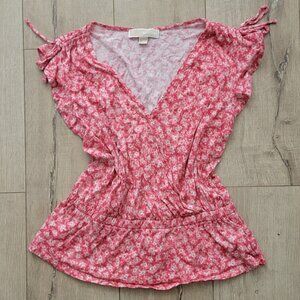 Michael Kors Pink Floral Ruffled Top